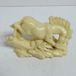 Vintage Resin Horse Figurine Carved Style Ivory Look 3 Inch